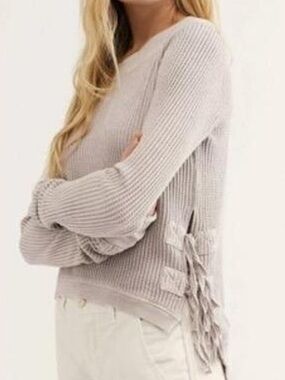 Free People FP One Cropped Interlaken Side Tie Waffle
Knit Top Lilac Purple XS